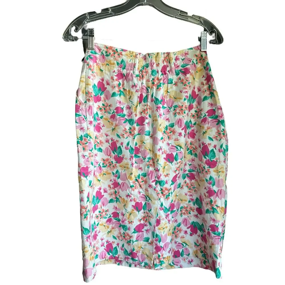 Vintage Hunt Club high waisted pleated floral, pockets, white, pink skirt size 8